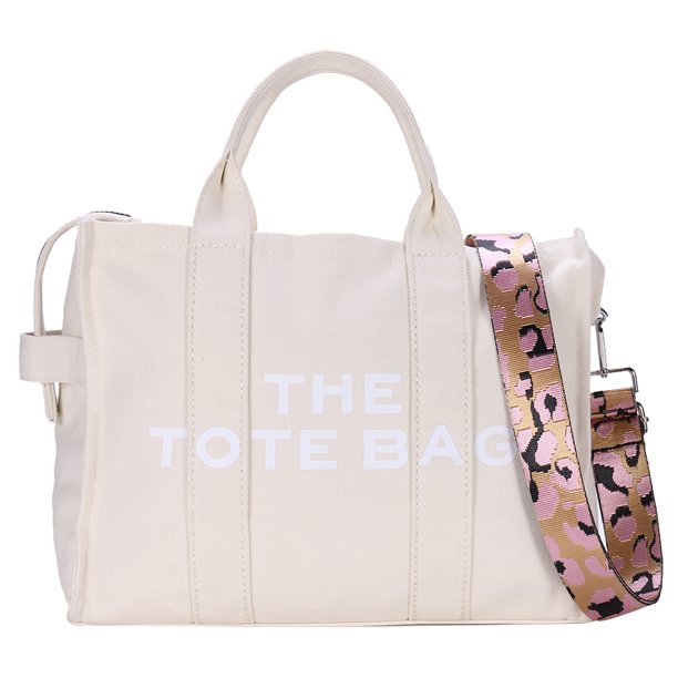 Bolsa bandolera de lona con estampado de letras de hombro para mujer de viaje de arte simple (beige) Ehuebsd Para Estrenar