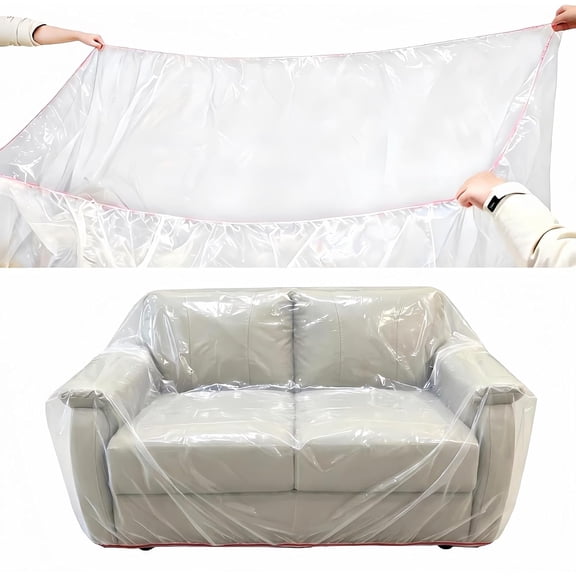 Clear Plastic Loveseat Furniture Cover with Elastic Band, Waterproof Dustproof Couch Protector Storage Slipcover for Moving, 68"W x 42"D x 42"H