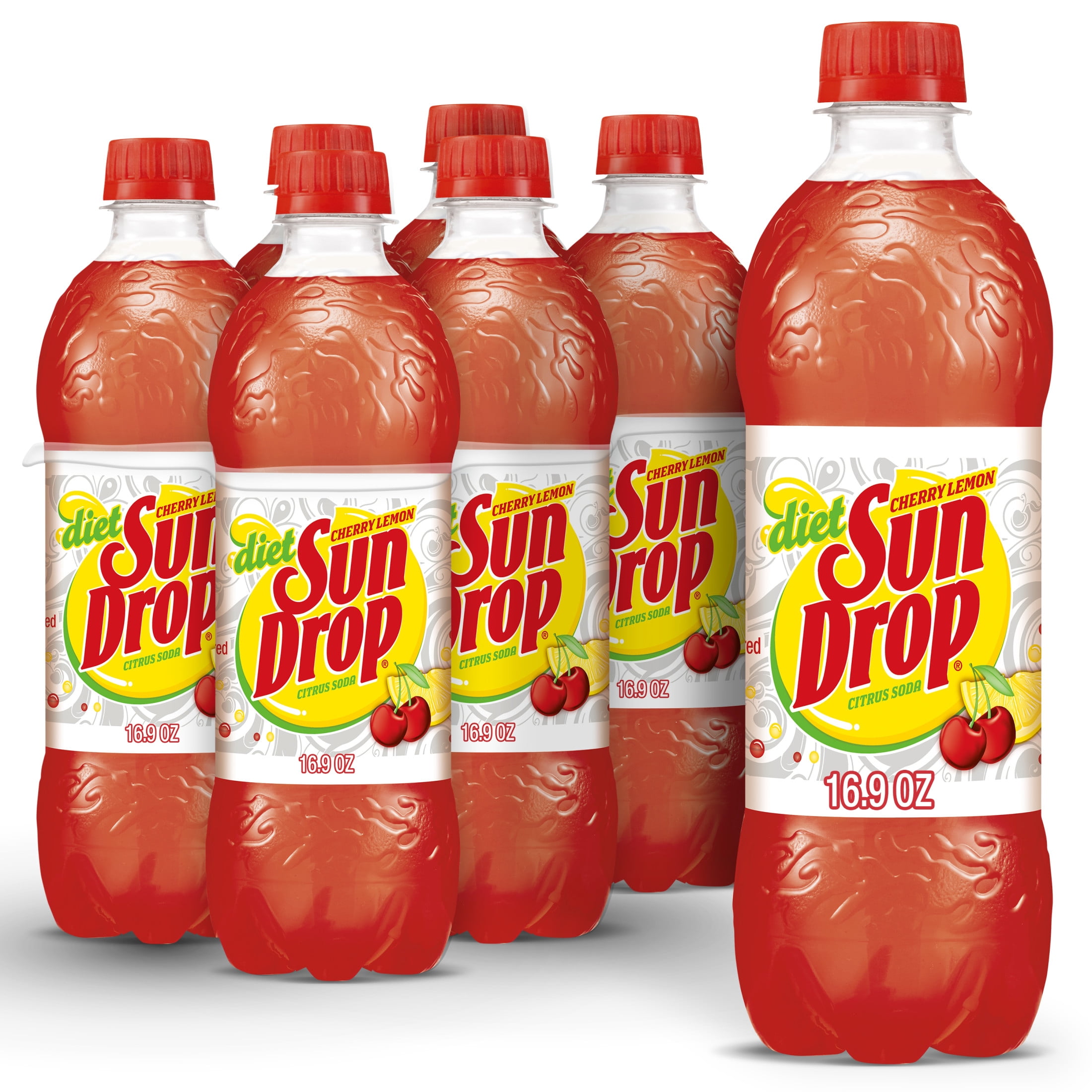 (4 pack) Diet Sun Drop Cherry Lemon Soda Pop, 0.5 L, 6 Pack Bottles