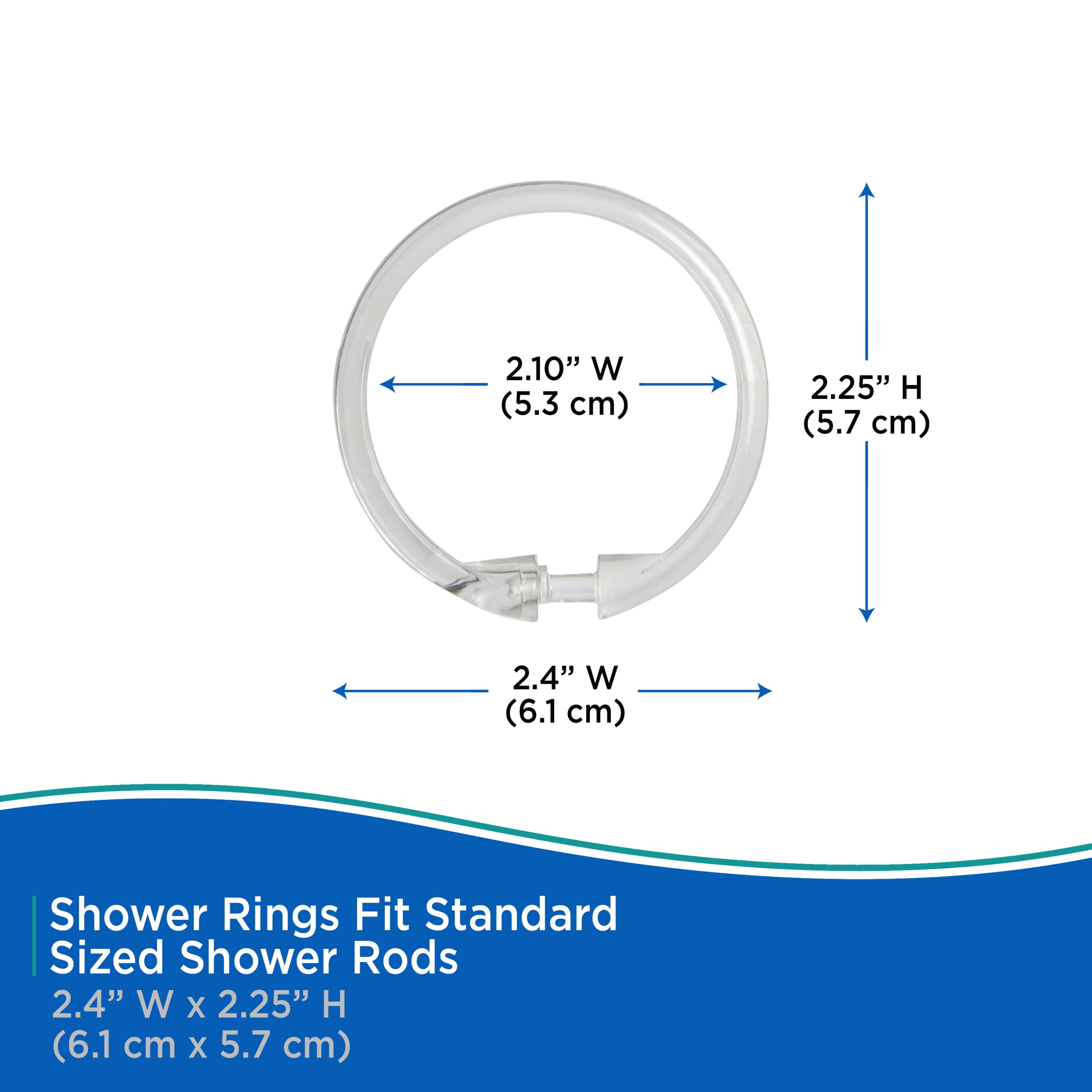 (2 pack) Kenney Rust-Proof Smooth Plastic Shower Curtain Rings, Set of 12, Clear