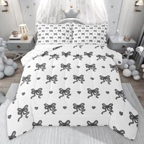 jejeloiu Cartoon Bowknot Loves Twin Comforter Sets,Black Kawaii Love Bedding Set For Girl Reversible 2pcs