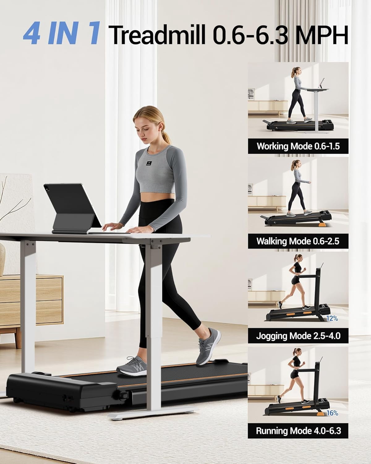 16% Incline Walking Pad Treadmills for Home Small, 4-in-1 Under Desk Treadmill with Handles, Foldable Treadmill with 2.5 HP Quiet Brushless, 330 LBS Capacity