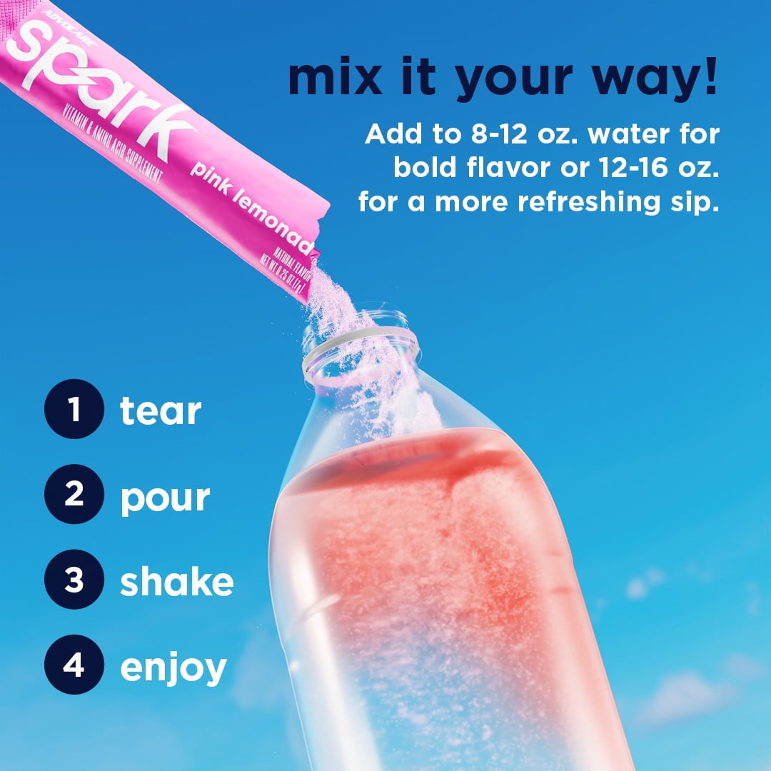AdvoCare Spark Energy Drink Mix – Vitamin & Amino Acid Powder Supplement, Pink Lemonade Flavor, 14 Stick Packs