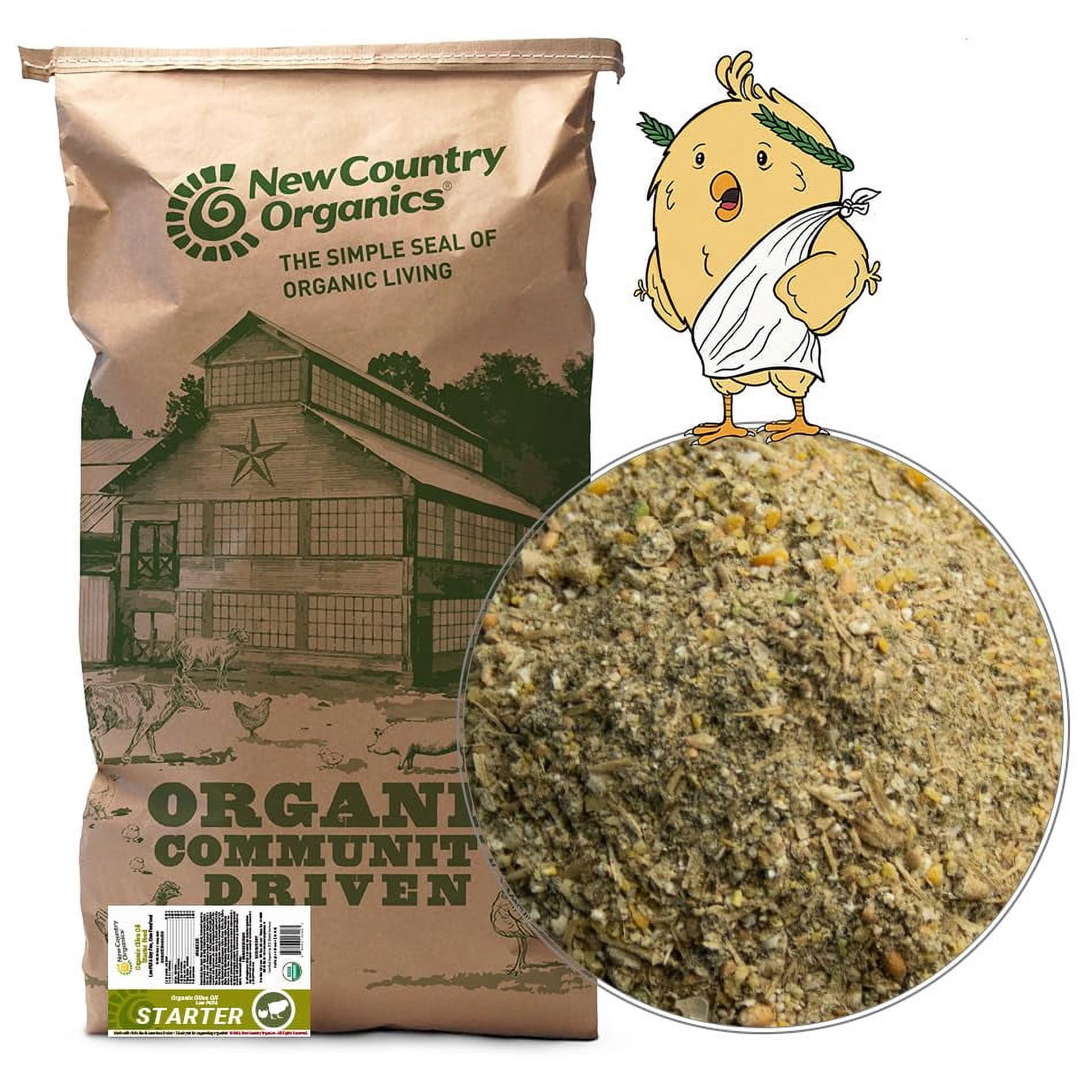 New Country Organics | Olive Oil Starter Feed for Baby Chicks | Corn-Free and Soy-Free | 21% Protein | Certified Organic and Non-GMO | 40 lbs