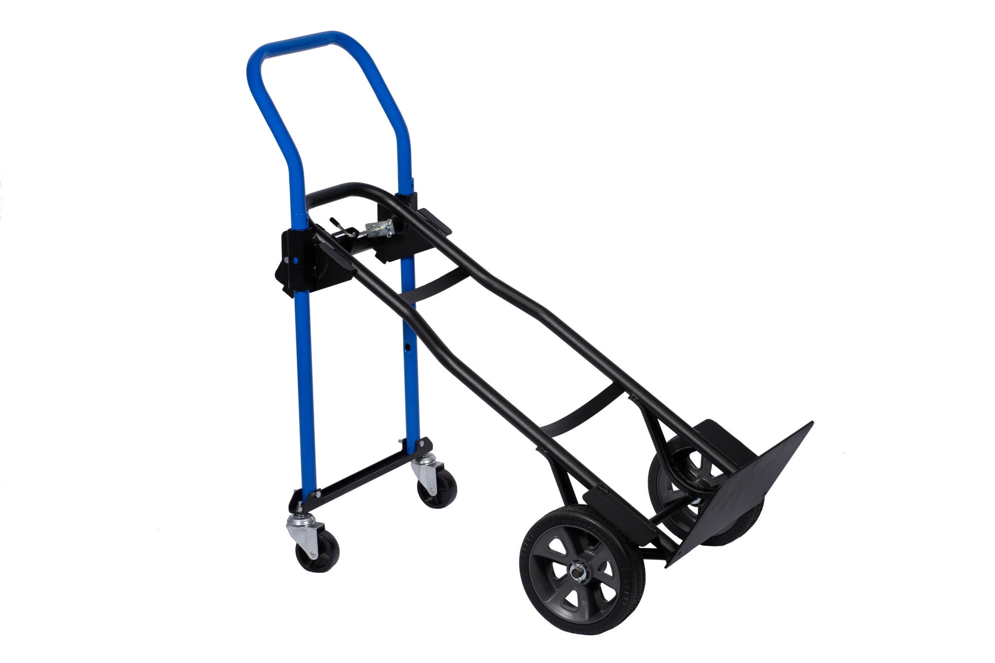 Harper Trucks JDCJ0423 600/700 lb. Capacity 4-in-1 Convertible&nbsp;Hand Truck with 8" Flat Free Wheels, Blue&nbsp;Handle/Black&nbsp;Frame