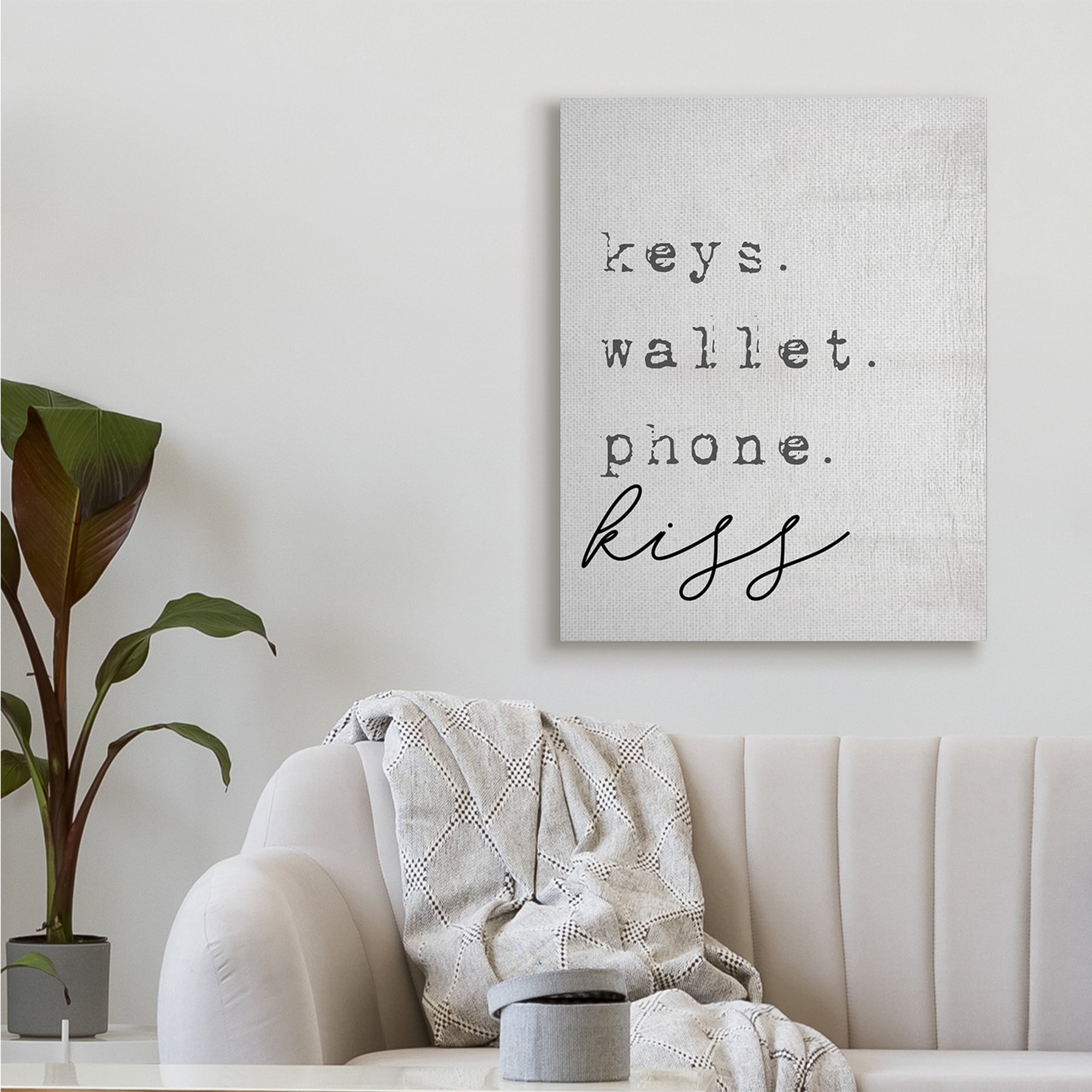 Stupell Industries Keys Wallet Phone Kiss Phrase Distressed Typewriter ,30 x 40,Designed by Daphne Polselli