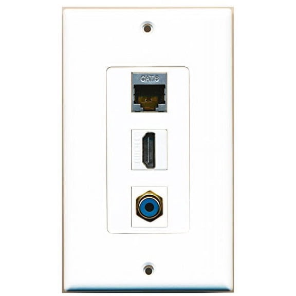 RiteAV - 1 Port HDMI 1 RCA Blue 1 Shielded Cat6 Ethernet Wall Plate Decorative