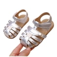 thumbnail image 5 of KPOPLK Toddler Girl Sandals Wide Toe Box Mary Jane Dress Shoes for Party School Uniform Summer Flower Girls Shoes Size 5.5,Silver, 5 of 6