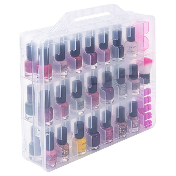 DreamGenius Estuche organizador de esmalte de uñas para 48 botellas con 2 separadores de uñas, soporte de esmalte de uñas de gel de doble cara con divisores ajustables, transparente