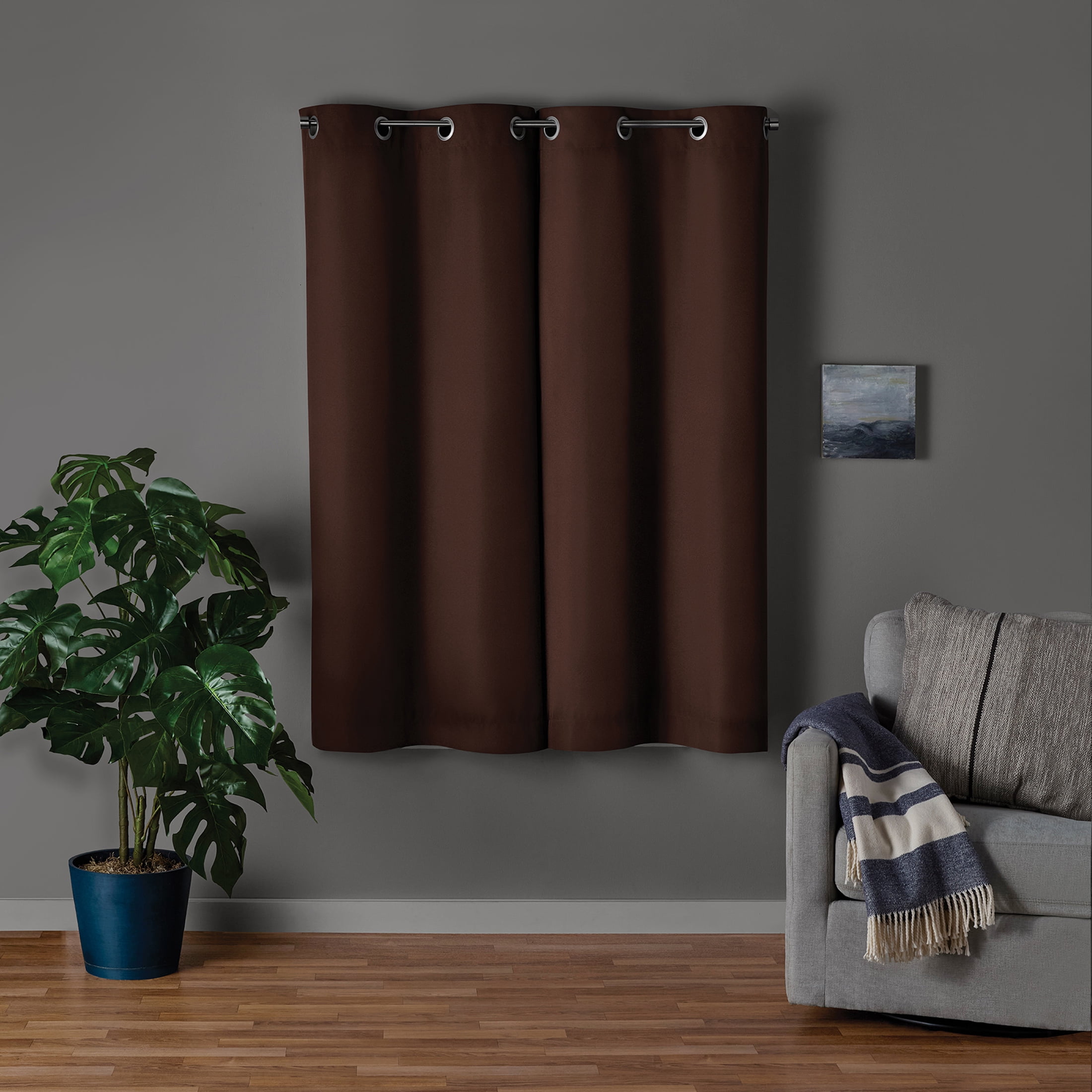 Mainstays Brown Solid Blackout Grommet Curtain Panel Pair, Set of 2, 30 in W x 63 in L