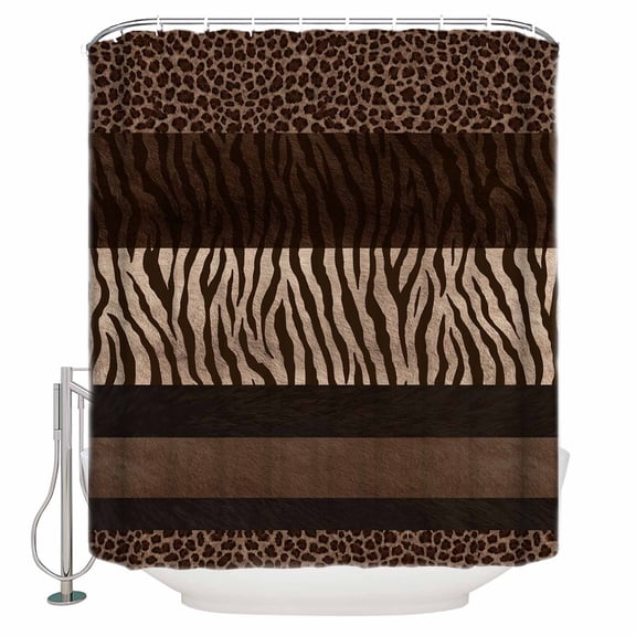Animal Print Bathroom Shower Curtains with 12 Hooks Waterproof Shower Curtain for Stalls and Bathtubs Abstract Leopard Zebra Skin Texture Brown Decorative Bathroom Privacy Curtain 48x72 Inches