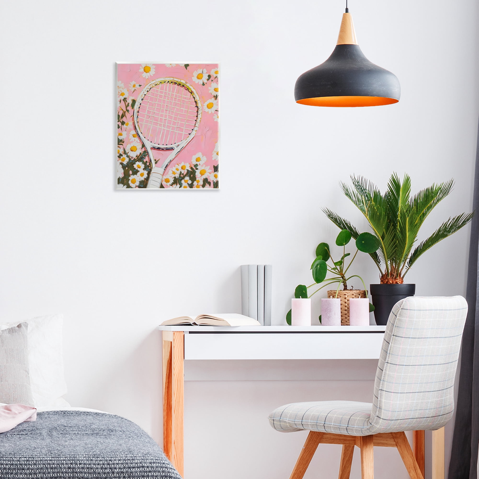 Stupell Industries Pink Tennis Racket & Daisies Wall Plaque Art, design by LSR Design Studio