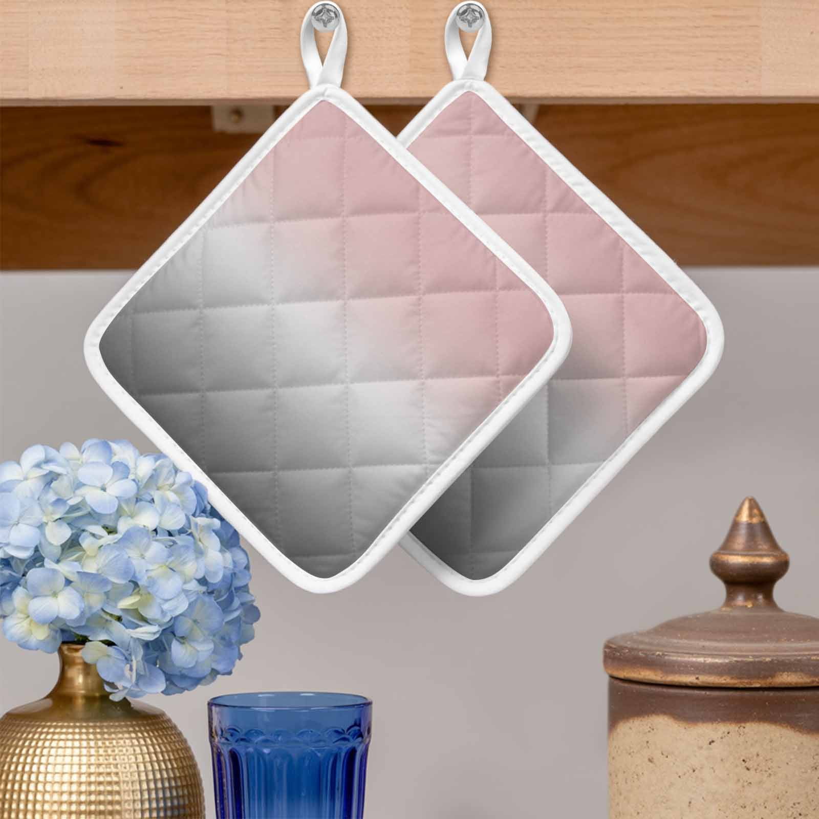 Gradient Pink Grey, Pot Holders for Kitchen Heatproof Potholder, 4 Pack Modern Abstract Color Ombré Art Hot Pads Multipurpose Oven Pads Cloth Potholders Trivet for Cooking and Baking