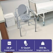 MedaCure Adjustable Bedside Commode Chair – Steel Frame Drop Arm Commode for Seniors – 3 in 1 Commode Chair for Toilet, Bedside, or Shower – 300 lb Weight Capacity