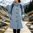 Women Rain Jacket Hooded Button Waterproof Jackets Long Windbreaker ...