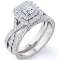thumbnail image 1 of JeenMata Anillo de Bodas de 1,25 Uds, Moissanita Cuadrada, Doble Halo, Banda Retorcida, Inspiración Vintage, Pavé, Engastado en Oro Blanco de 18 K sobre Plata, 1 of 6