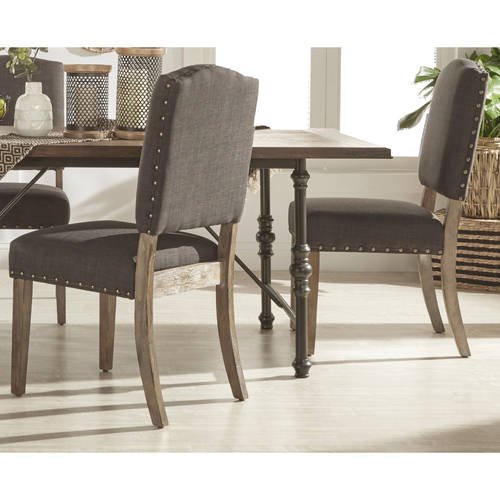 Weston Home Nailhead Upholstered and Wood Dining Chair, Set of 2, Dark