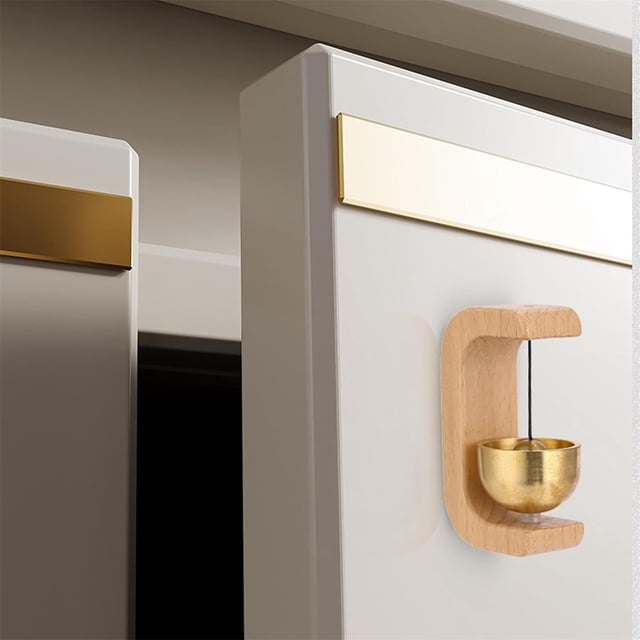 Timbre de madera para abrir puertas | Madera de Haya Magnética & Latón | Alerta de entrada de fácil instalación | Campana decorativa colgante compacta para el hogar, tienda, oficina, restaurante |