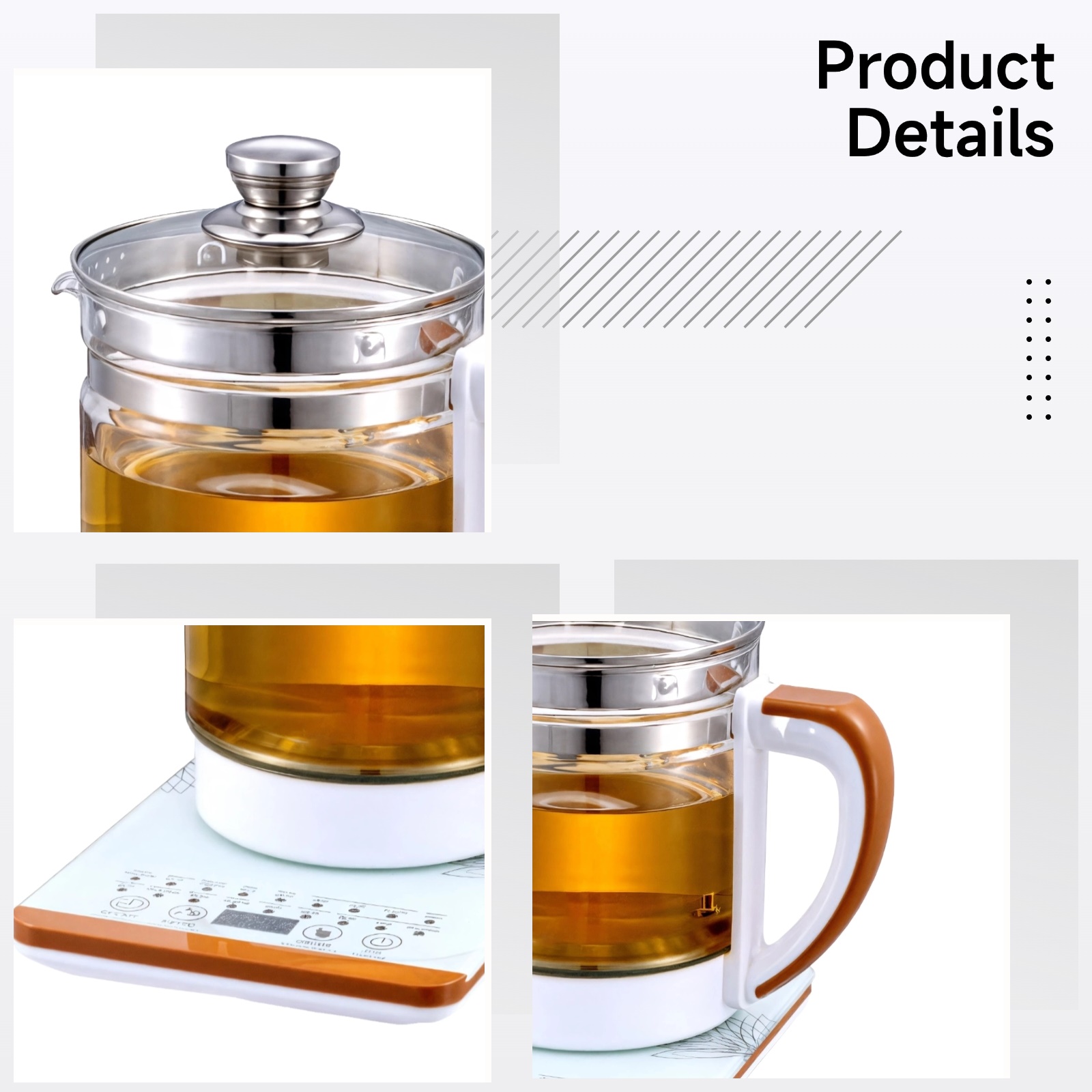 Electric Kettle with Tea Infuser, Multi-Function Glass Tea Pot, 2L, Touch Control, Includes Egg Rack, Filter, and Induction Heating Base, Great for Tea Brewing, Steaming, Cooking