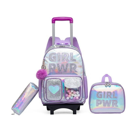 Sequin Kids Rolling Backpacks for Girls with Wheels Wheeled Backpack for School Lightweight Roller Bookbag Purple