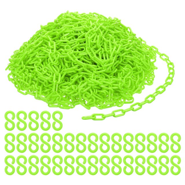 Uxcell Plastic Chain Links, 200 Feet Safety Chains, Green Plastic Chains Large Plastic Chain Long for Barriers, Crowd Control, Queue Lines, Parking, Fences, Gate, Concerts