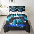 thumbnail image 2 of Manfei Gamepad Bedding Full Size for Teens, Neon Musical Note Bed Set, Black Blue Reversible Bedding Sets Full Size, Microfiber Bedroom Decor, 7-Piece, 2 of 7