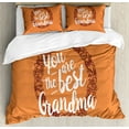 thumbnail image 1 of Grandma Queen Size Duvet Cover Set, Floral Wreath with an Uplifting Quote About Elderly on Warm Colored Backdrop, Decorative 3 Piece Bedding Set with 2 Pillow Shams, Orange Ruby White, by Ambesonne, 1 of 3