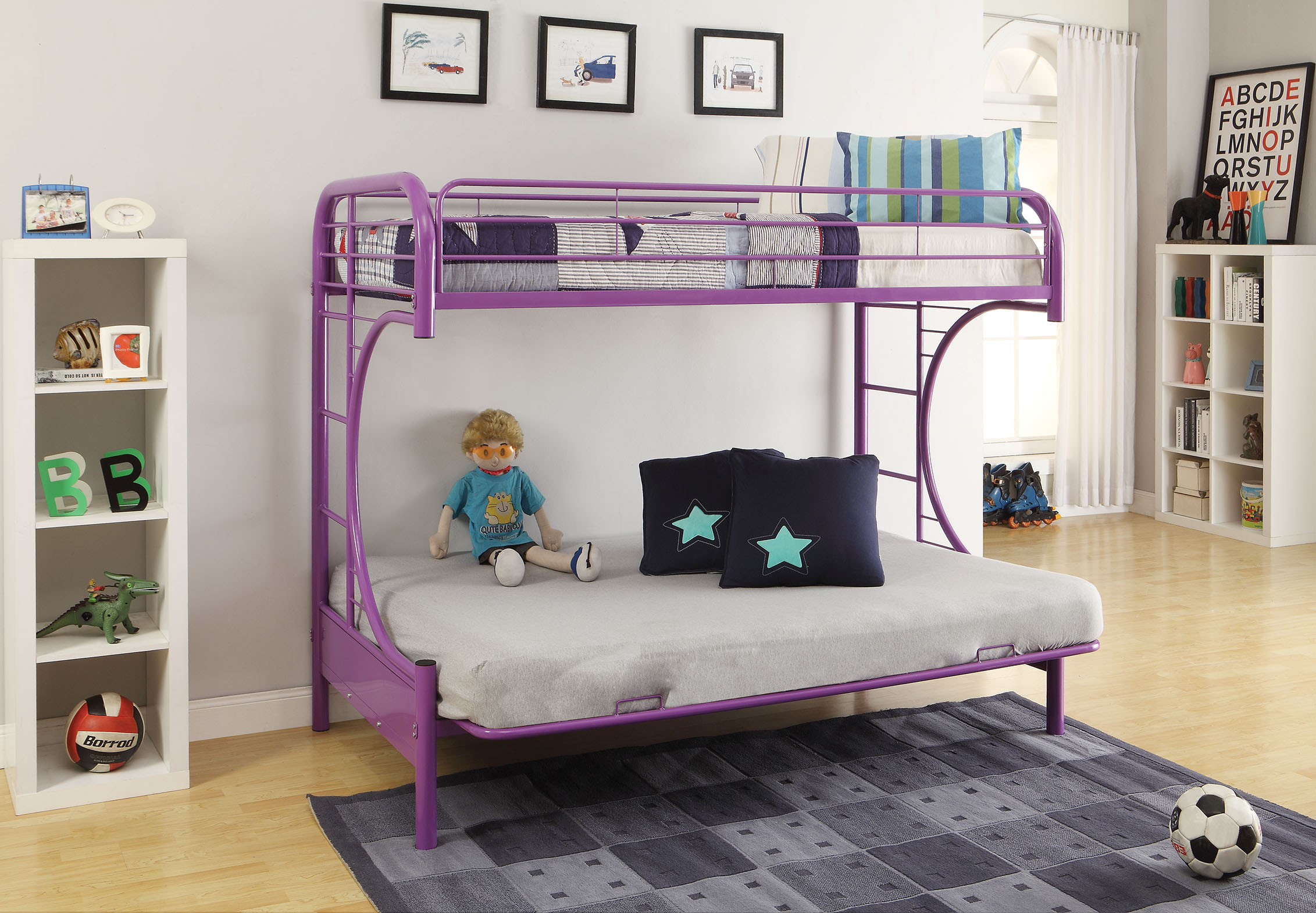 Twin/Full/Futon Bunk Bed, Purple Metal Tube Purple