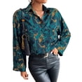 thumbnail image 1 of SAYOO Camisa de mujer, blusa con botones, estampado casual, cuello de solapa, manga larga, ajuste holgado, tops SAYOO moda, 1 of 9