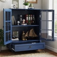 thumbnail image 2 of 28'' Sideboard Buffet Cabinet, Wood Storage Cabinet with 2 Glass Doors and 1 Drawer for Kitchen, Living Room, Entryway (Blue), 2 of 8