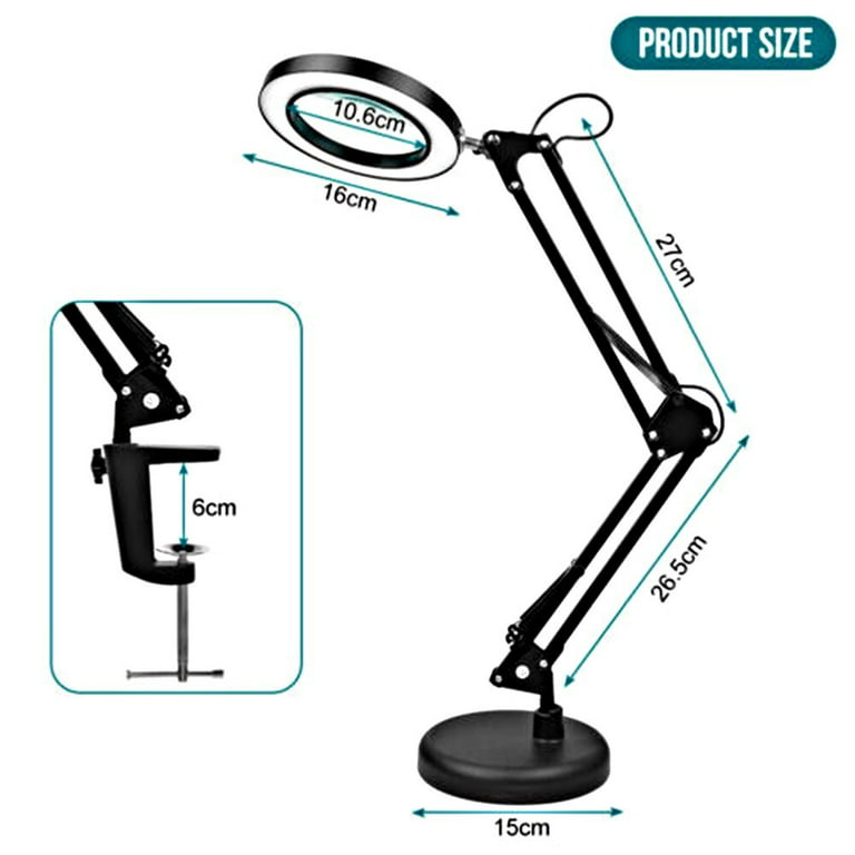 10X Desk Magnifying Glass With Light, Nueyio 2-In-1 Heavy Duty Base&Clamp Magnifying  Lamp, 4.1'' Real Glass Len, 3 Color Stepless Dimmable LED