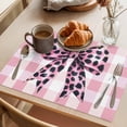thumbnail image 3 of Placemat Set of 6 Leopard Print Bow Placemats for Dining Table Pink White Check Washable Table Mats for Kitchen and Party Decor Indoor & Outdoor Use, 3 of 8