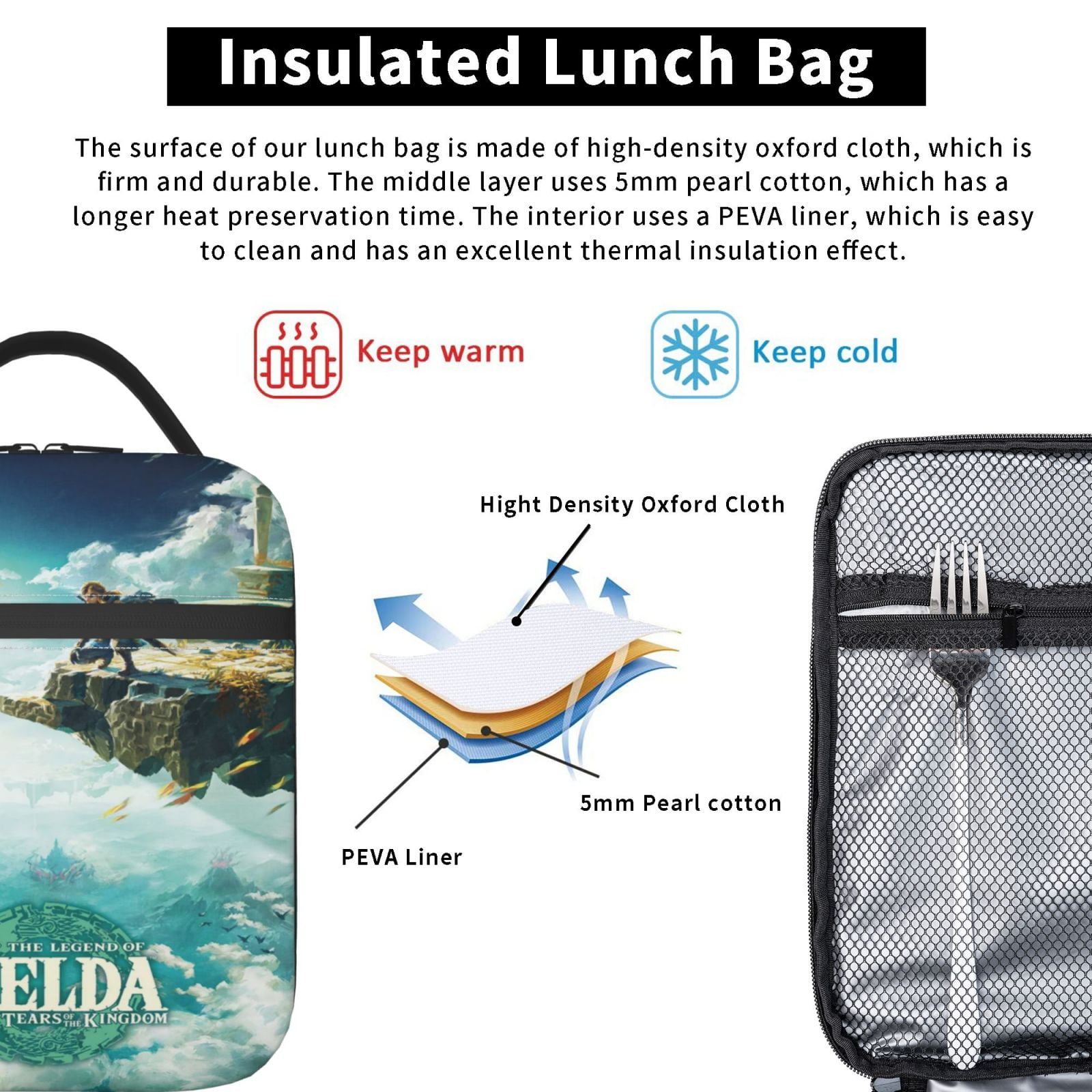 Legend Of Zelda Lunch Bag Insulated Tote Cooler Small Lunch Box Reusable Cooling Waterproof