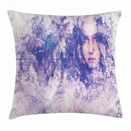 Earthy Throw Pillow Cushion Cover Old Atlas World Map With A Face