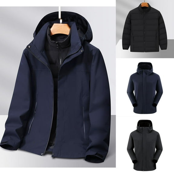 VBTAPA Mens Softshell Jacket 3 in 1 Rain Jackets Warm Winter Coat Windproof Snowboarding Jacket with Detachable Puffer Coat and Hood Black XXXL