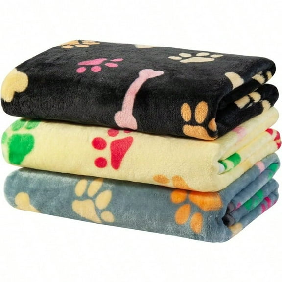 1 Pack 3 Dog Blankets Soft Fluffy Fleece Pet Blanket Warm Sleep Mat Paw Print Design Puppy Kitten Throw Blankets Doggy Blanket for Dogs