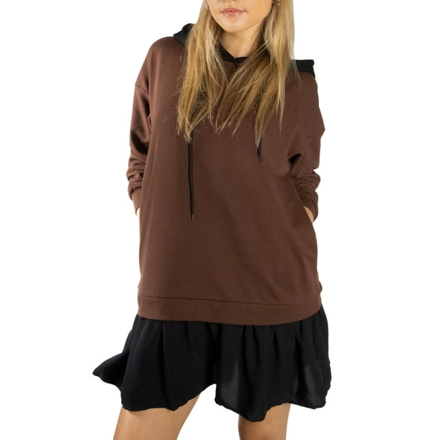 Jess por Meiko Vestido de Mujer de Manga Larga con Capucha Doble Capa Vestido Casual L Marrón