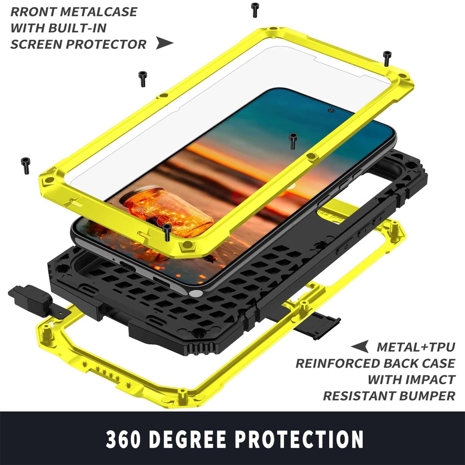 Samsung S23 Plus Rugged Full-Body Case, Metal Bumper Built-in Screen Protector&Kickstand,Dustproof Drop-Proof,Full Body Protection Heavy Duty Rugged Military Cover For Samsung Galaxy S23 Plus, Yellow