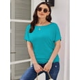 thumbnail image 5 of Women's Solid Short Sleeve Boat Neck Dolman Top with Side Shirring Trendy Casual Loose Fit T-Shirt, 5 of 7