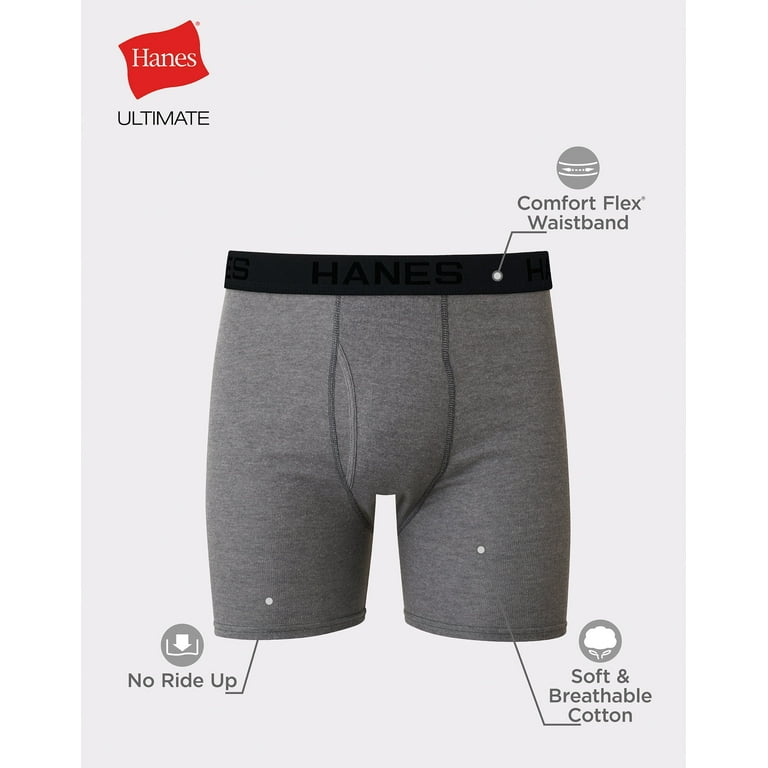 Hanes Ultimate Men’s Cotton Boxer Brief Underwear, Comfort Flex Waistband,  Black/Grey, 5-Pack 2XL