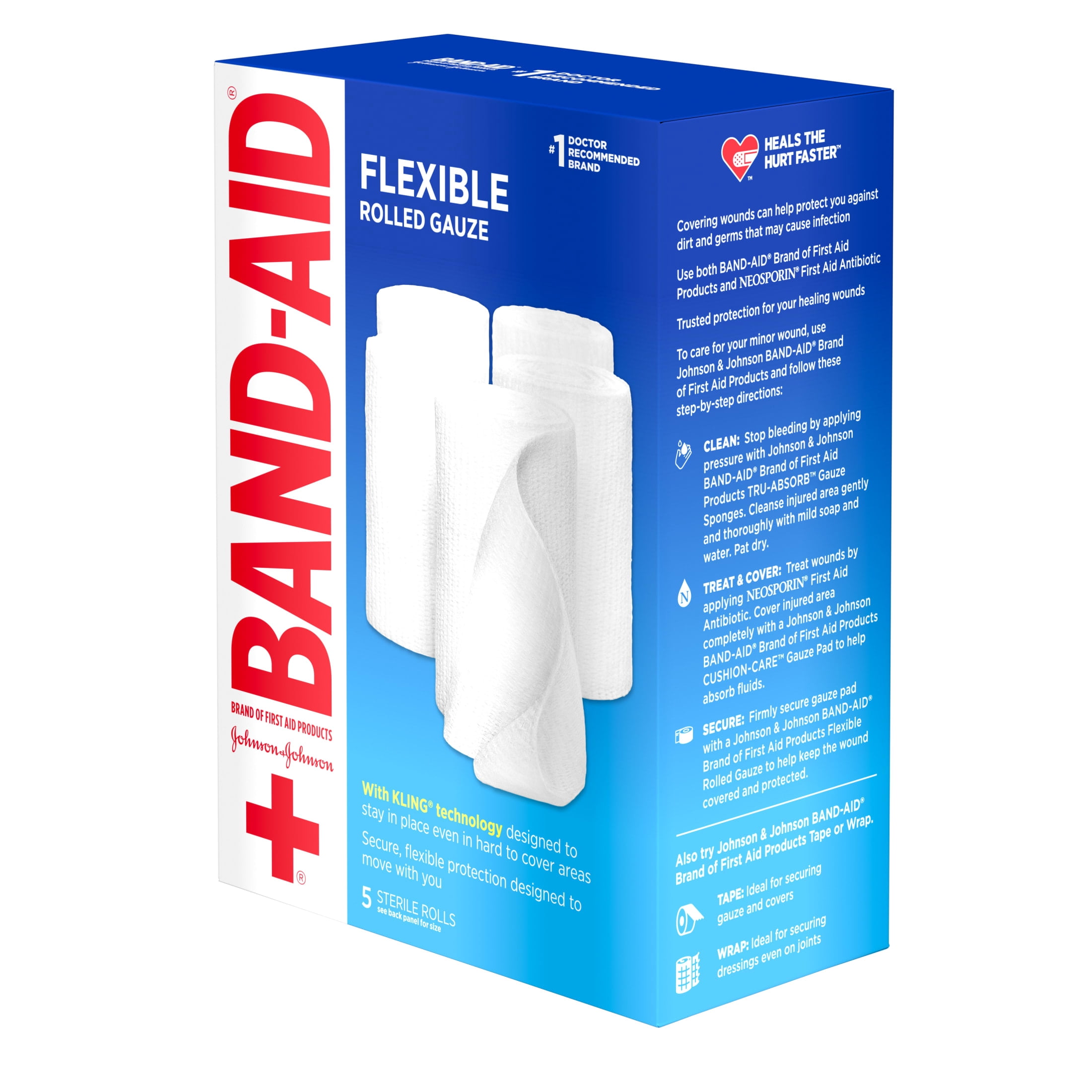(2 pack) BAND-AID Brand Flexible Rolled Medical Gauze, 4 in x 2.1 yd, 5 Count