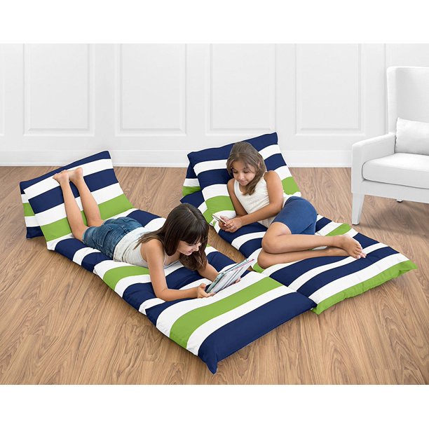 Navy Blue and Lime Green Stripe Kids Teen Floor Pillow Case Lounger
