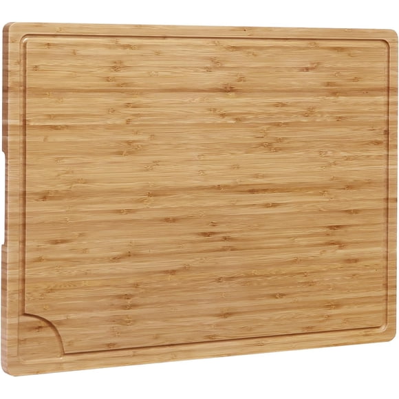2Pcs 24 in Extra Large Bamboo Cutting Board with Juice Groove, Heavy Duty Wood Chopping Board and Stovetop Cover with Handles, 100% Organic Natural Bamboo for Kitchen