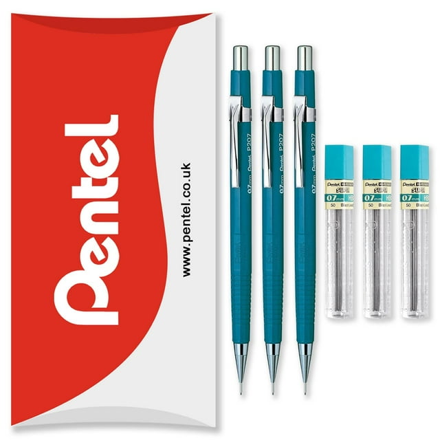 Pentel P200 Series Mechanical Pencils with Refills, 0.7mm, HB Lead, 6 Count