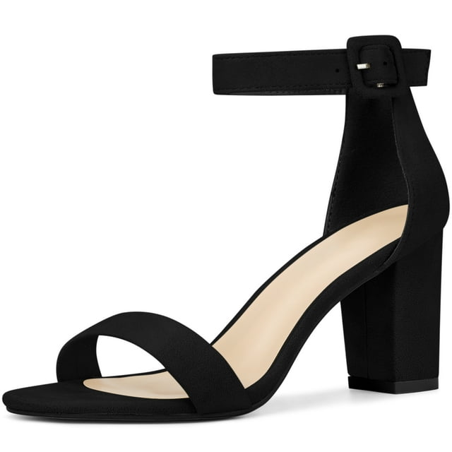 Sandalias de tacón grueso Perphy con punta abierta y correa en el tobillo para mujer Negro 39