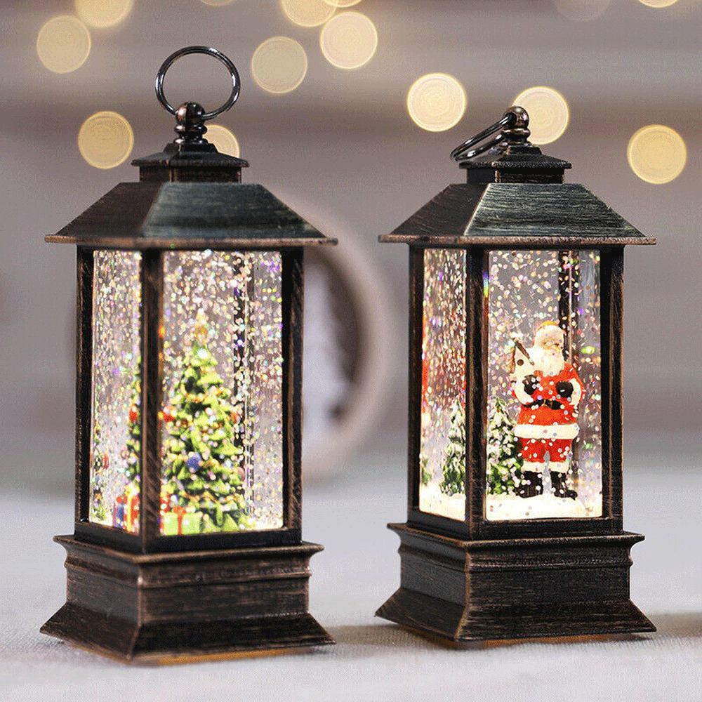 Christmas Led Lamp Lighted Glitter Lantern Santa Claus Snowman