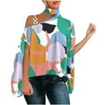 thumbnail image 2 of Oalirro Blouses for Women Dressy Casual Birthday Present Women Casual Half Batwing Sleeve Halter Neck Off Shoulder Printed and Solid Loose Pullover Blouse Tops Green, 2 of 5