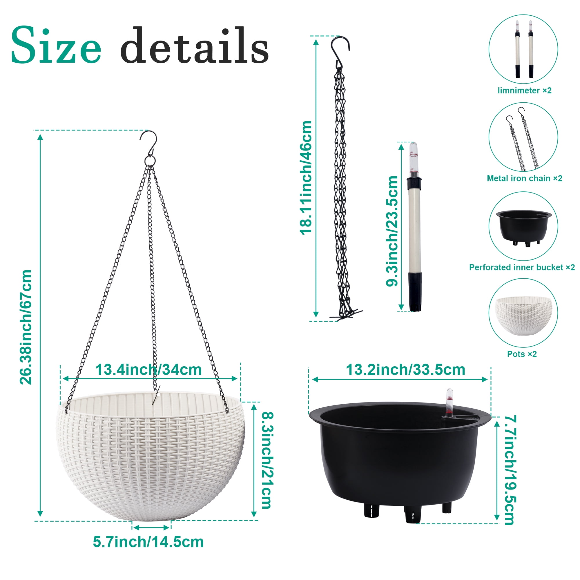 2 Pack Hanging Planters for Indoor Outdoor Plants,13.4 inch Self-Watering Hanging Rattan-Inspired Planter Large Capacity with Water Level Indicator for Home,Garden Decor
