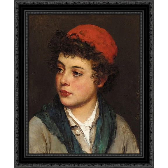 Portrait of a Boy 20x23 Black Ornate Wood Framed Canvas Art by Blaas, Eugene de