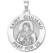 Saint Giuliano Religious Medal  - 1 Inch X 1 Inch -Solid 14K White Gold